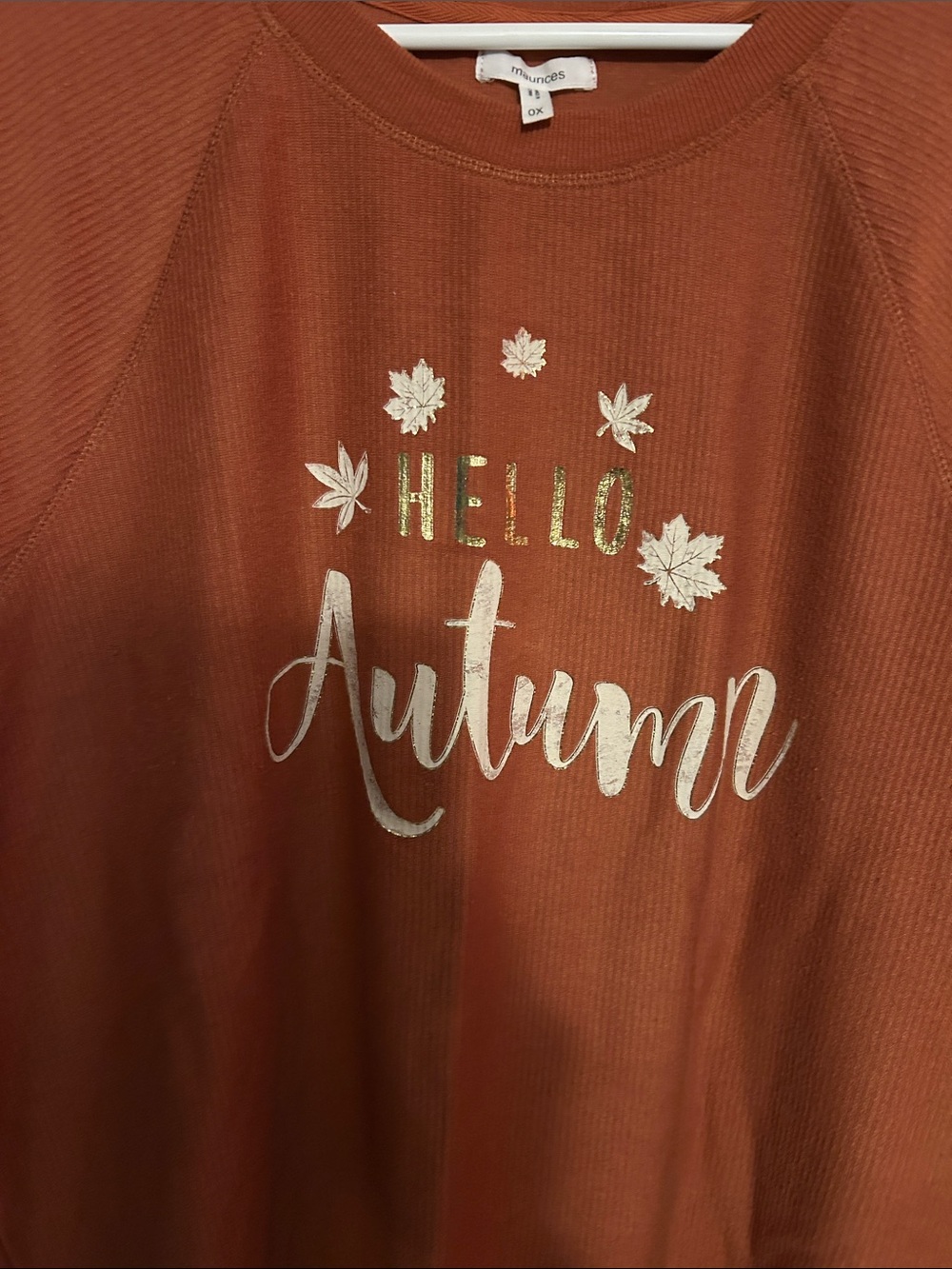 Maurices Rust Crewneck Sweatshirt with Metallic 'Hello Autumn' Graphic